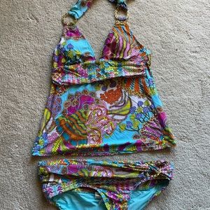 Trina Turk halter tankini top and bottom size 4.